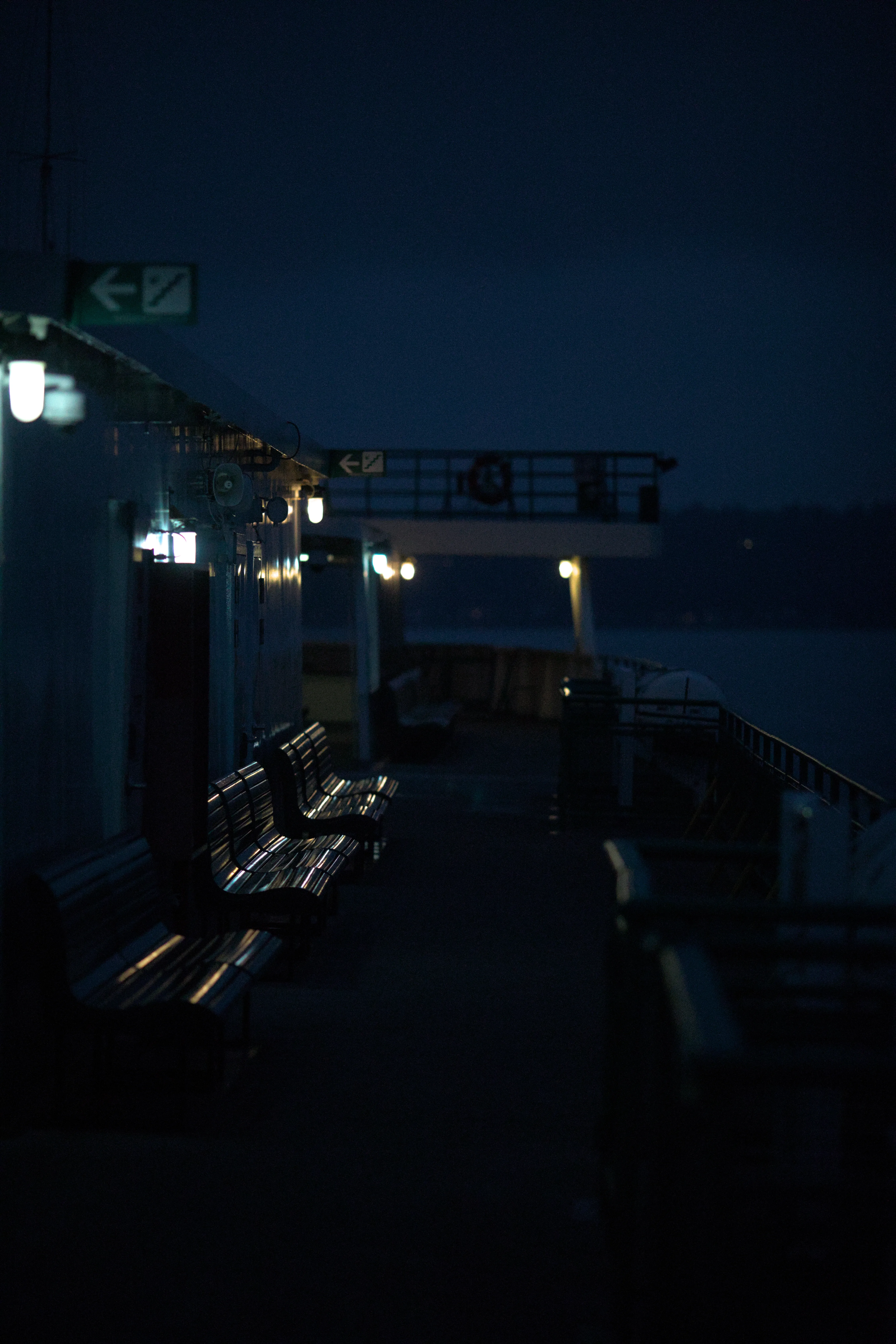 The empty deck of a ferry in winter