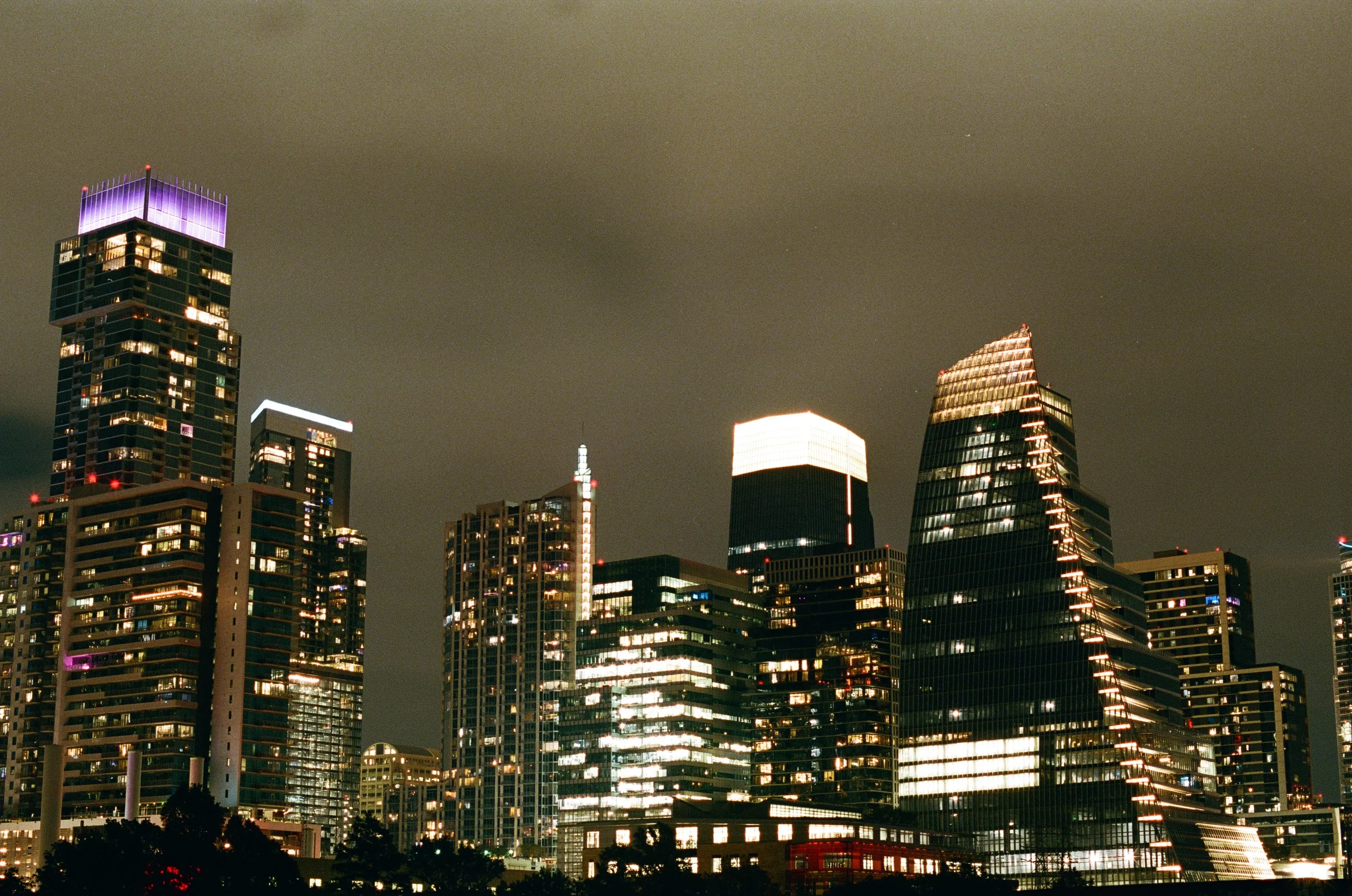 Austin skyline, seen from the pedestrian bridge at night