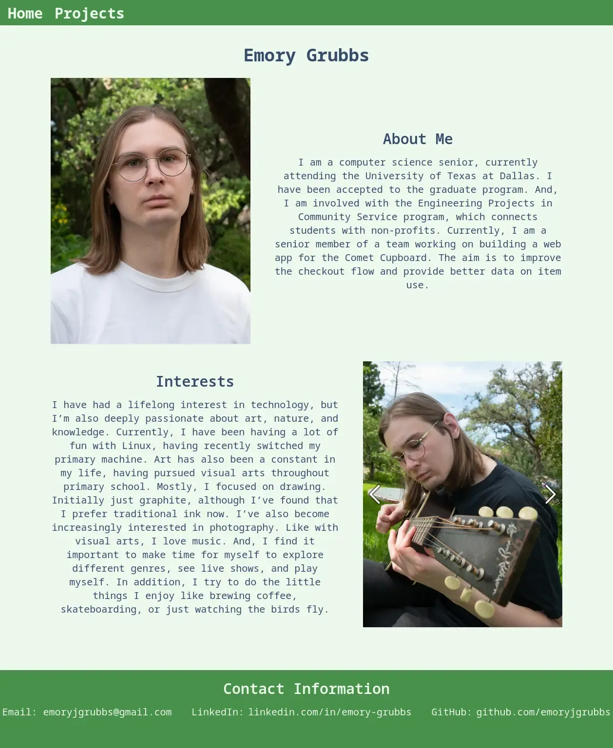 Original home page layout