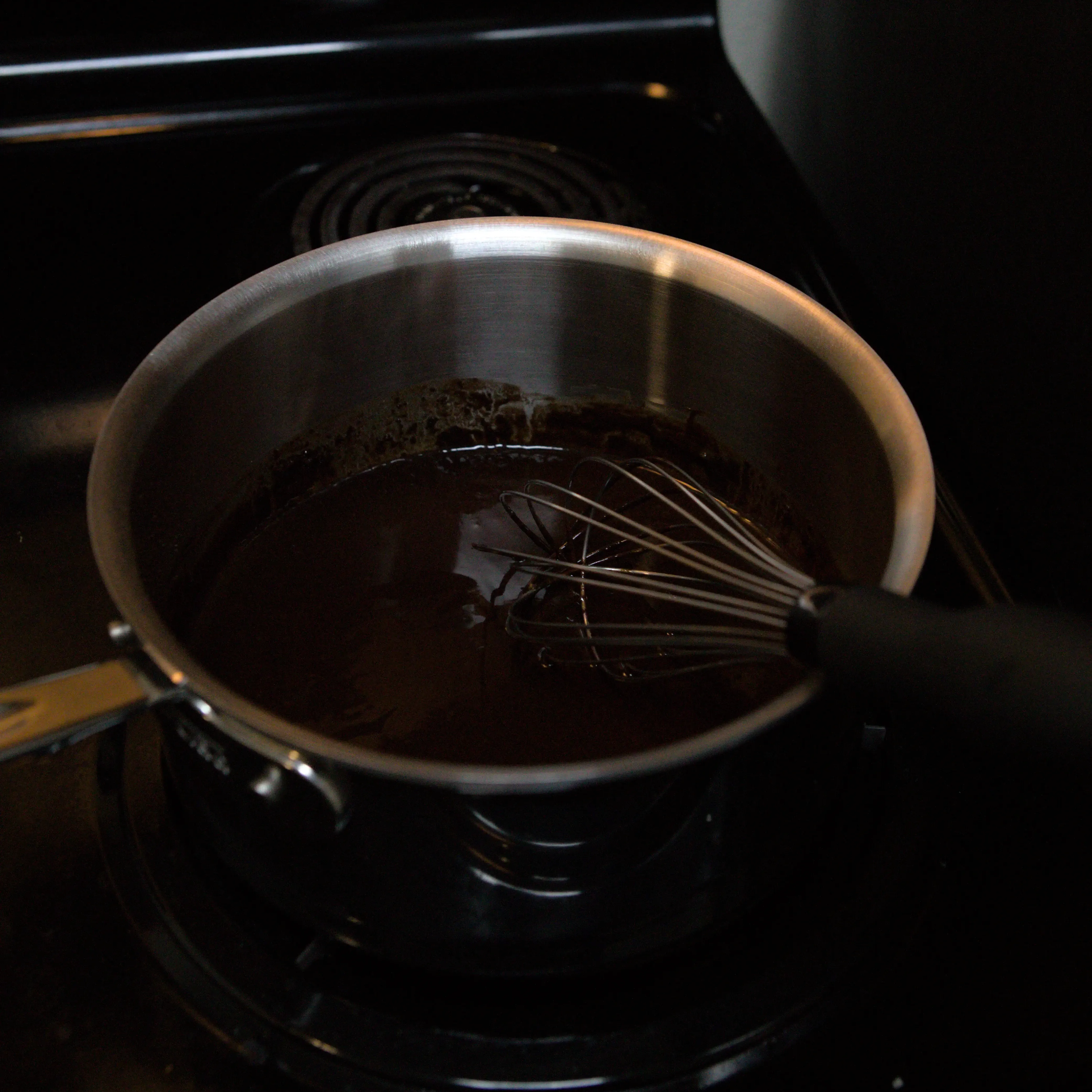 Sacue pan with the combined butter and cocoa