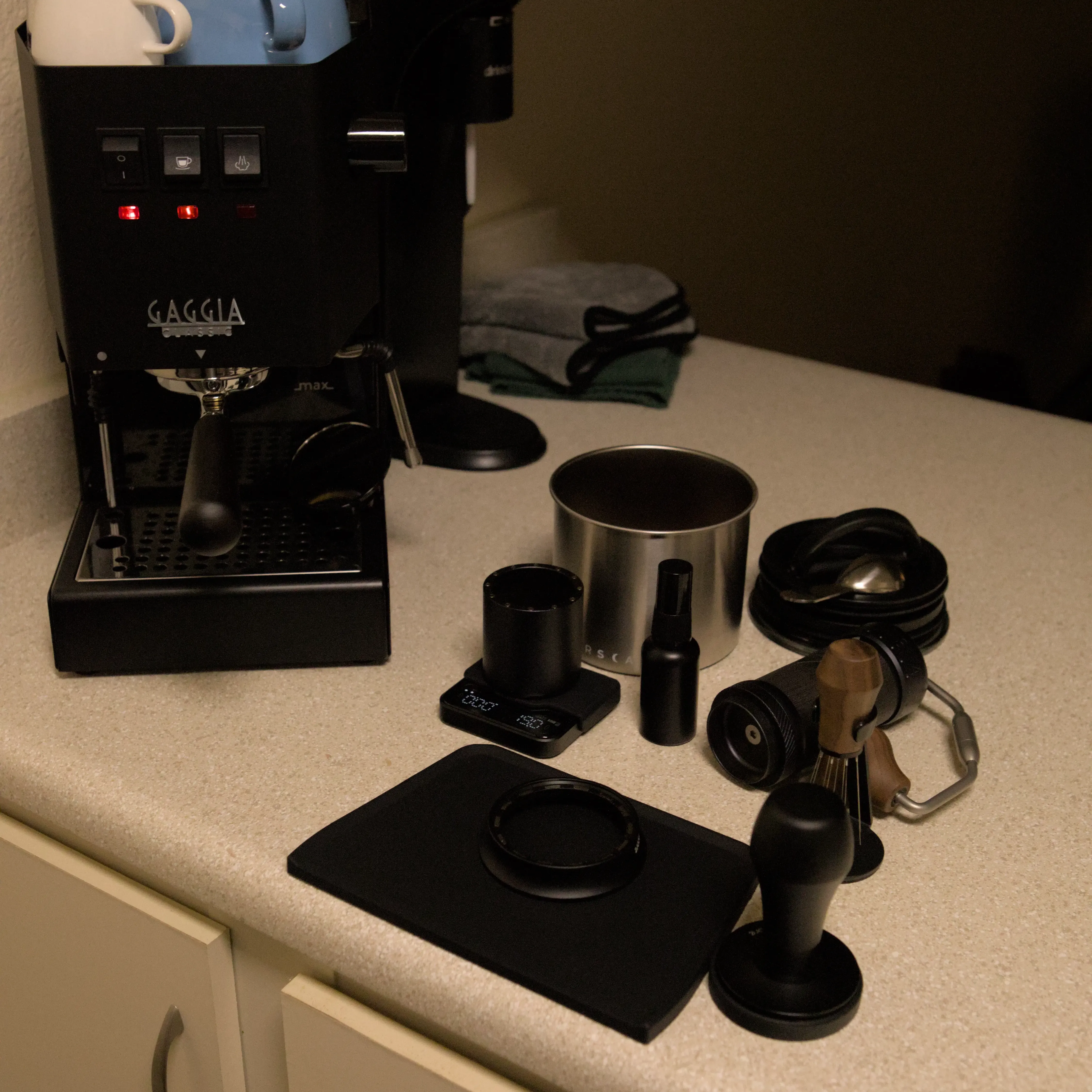 Counter preped to brew espresso