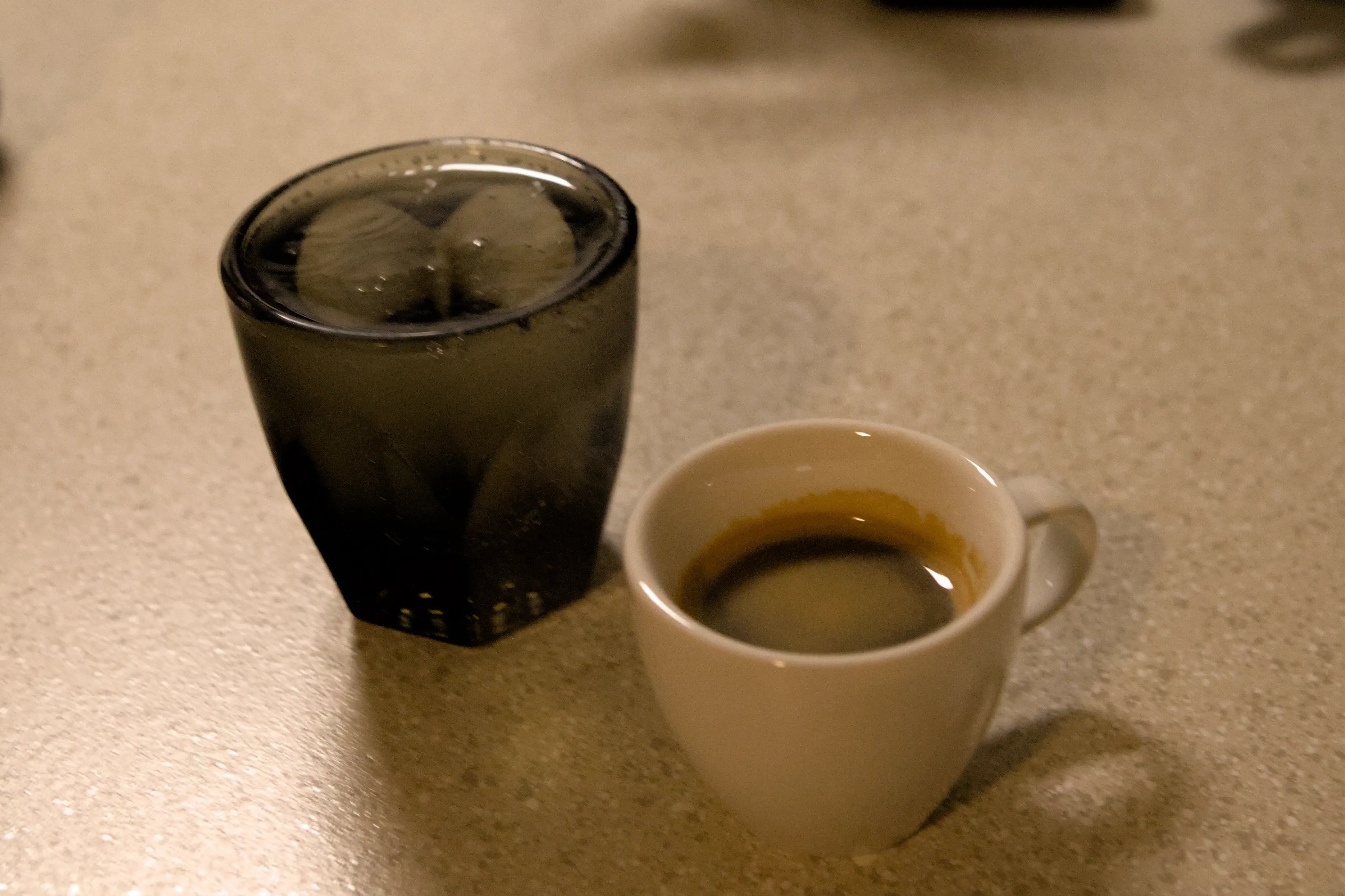 Espresso Cup and Seltzer Water
