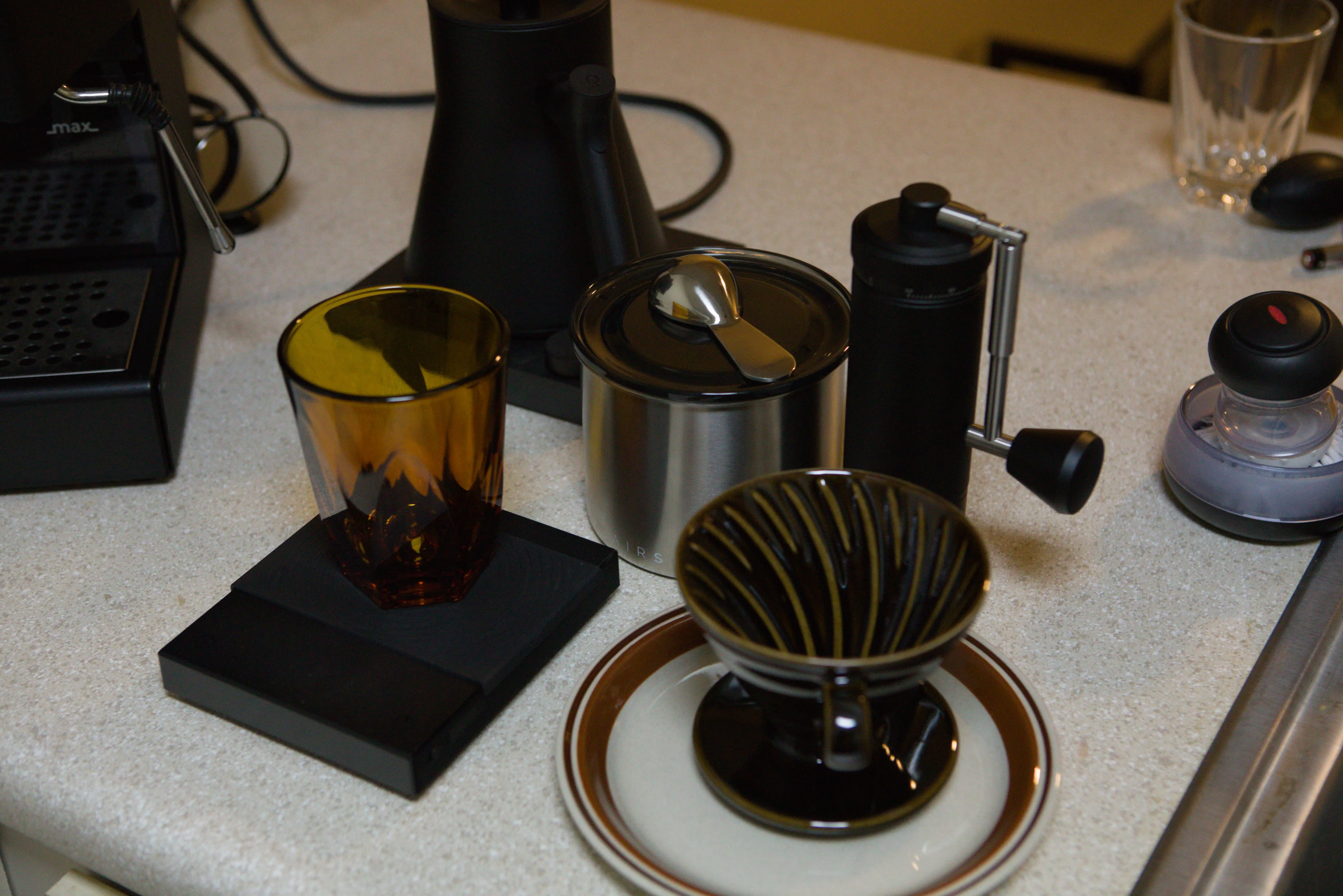 Cup of pour-over coffee, with a spoon