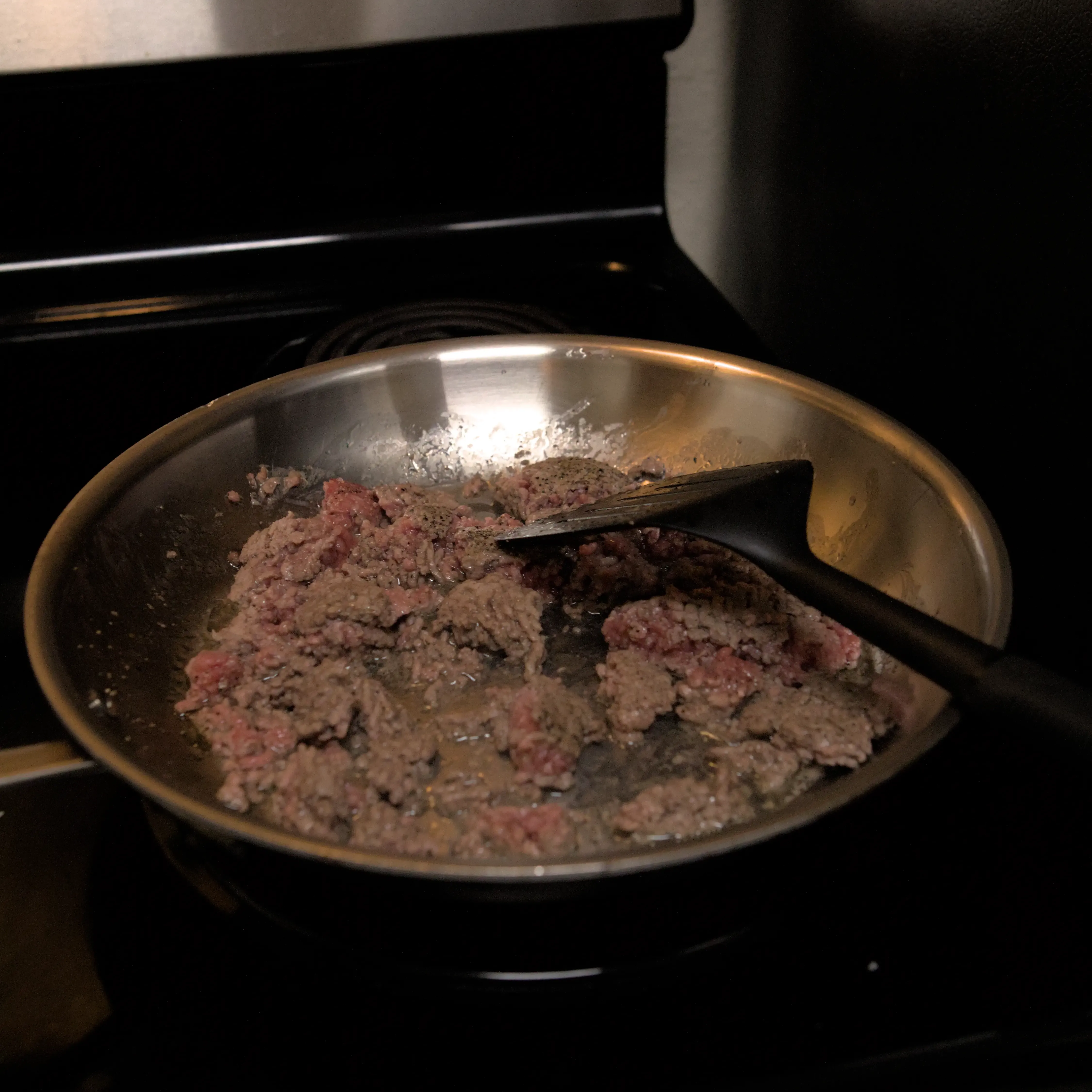 Beef in the process of browning
